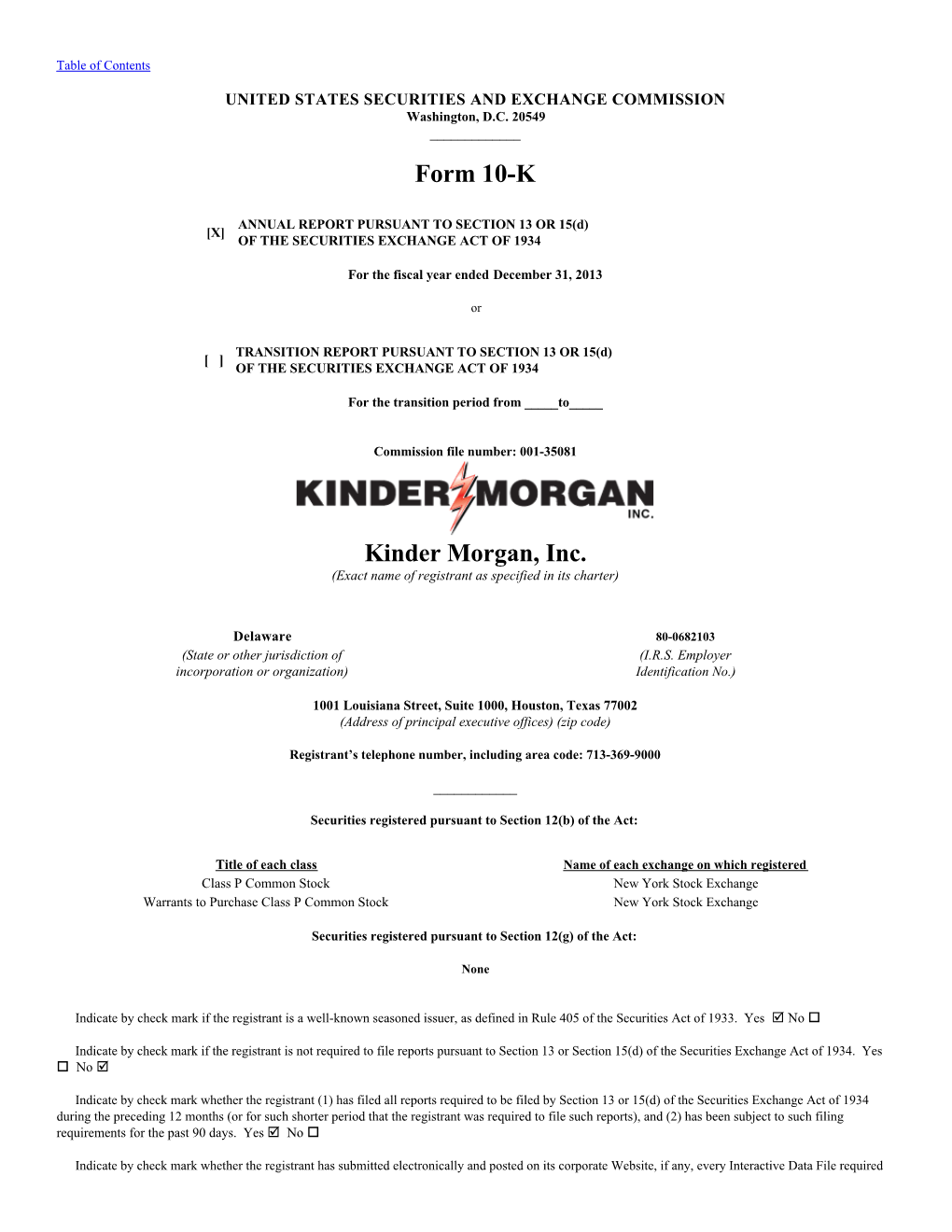 Form 10-K Kinder Morgan, Inc