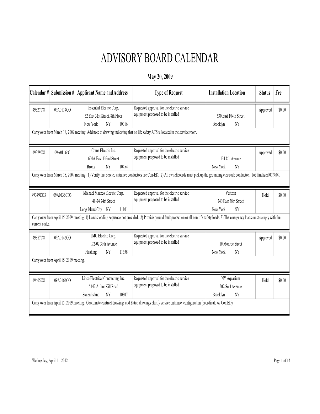 Advisory Board Calendar