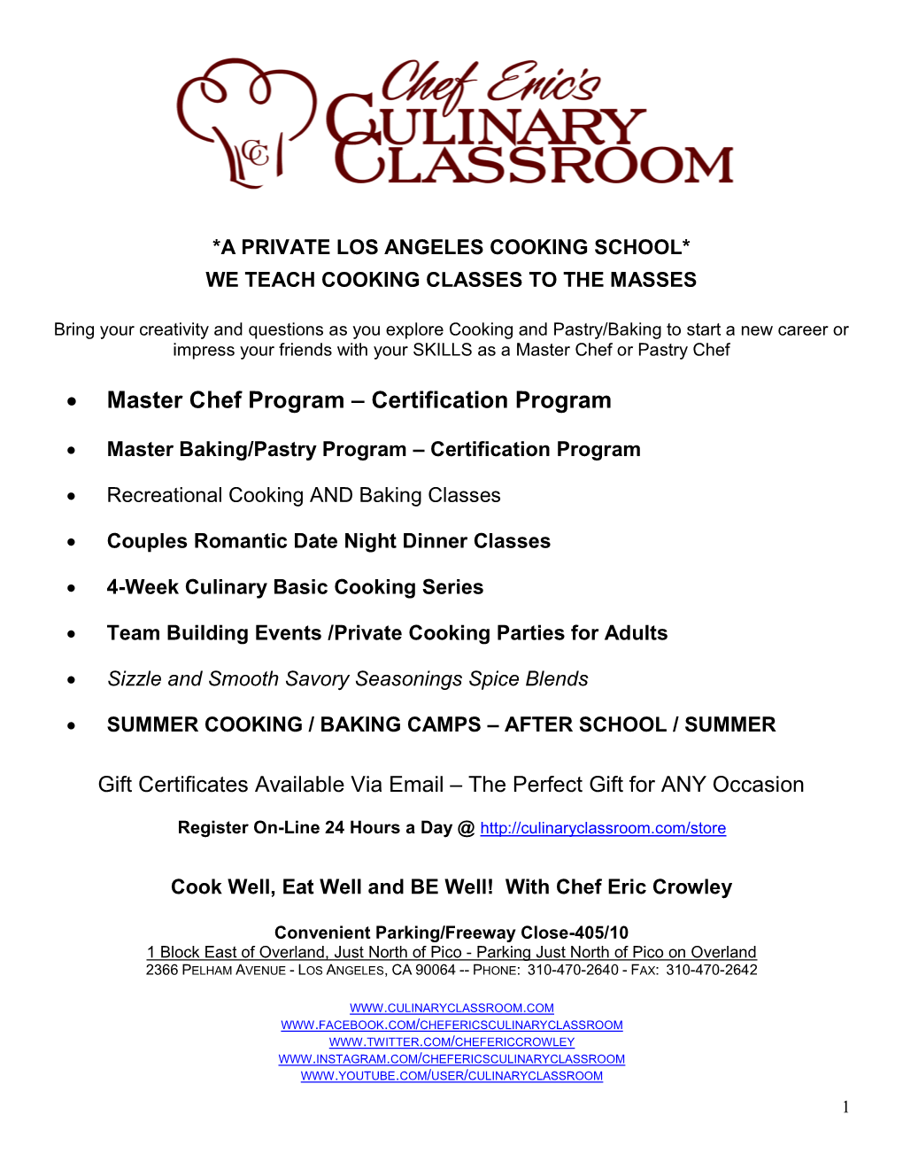 • Master Chef Program – Certification Program