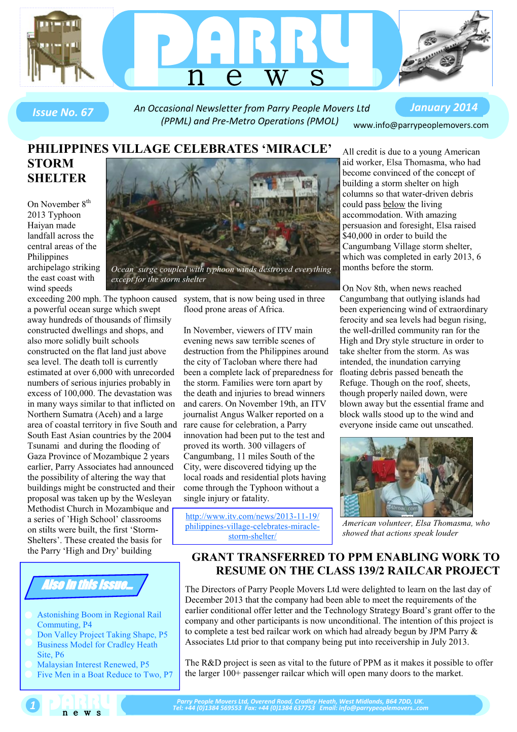 Newsletter from Parry People Movers Ltd January 2014 (PPML) and Pre-Metro Operations (PMOL)