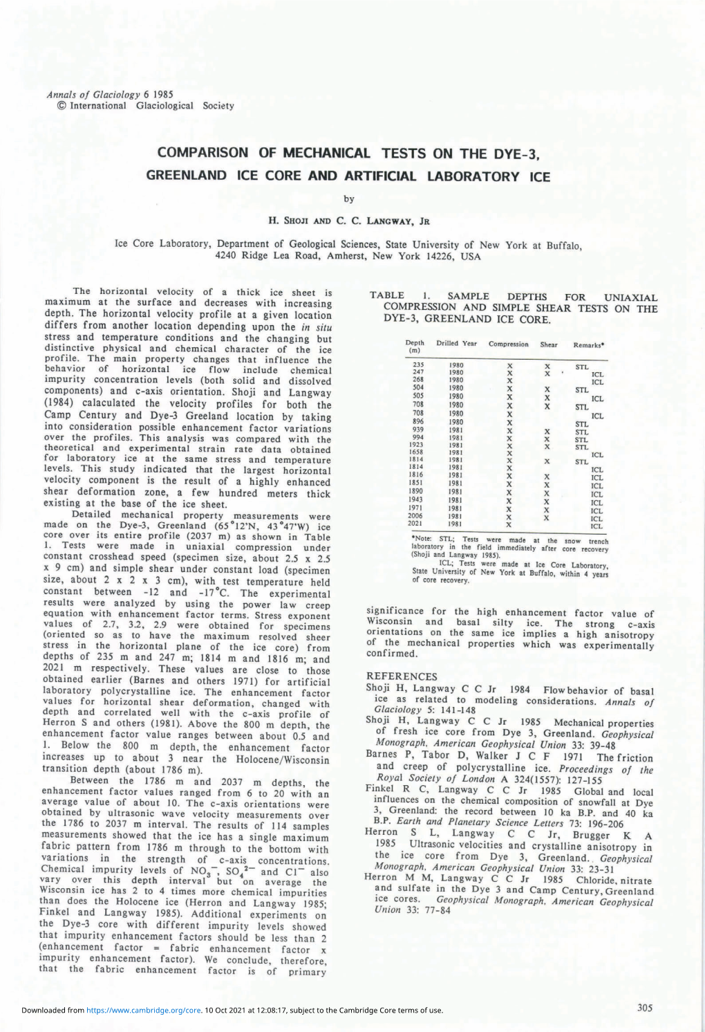 Comparison of Mechanical Tests on the Dye-3. Greenland Ice Core and Artificial Laboratory