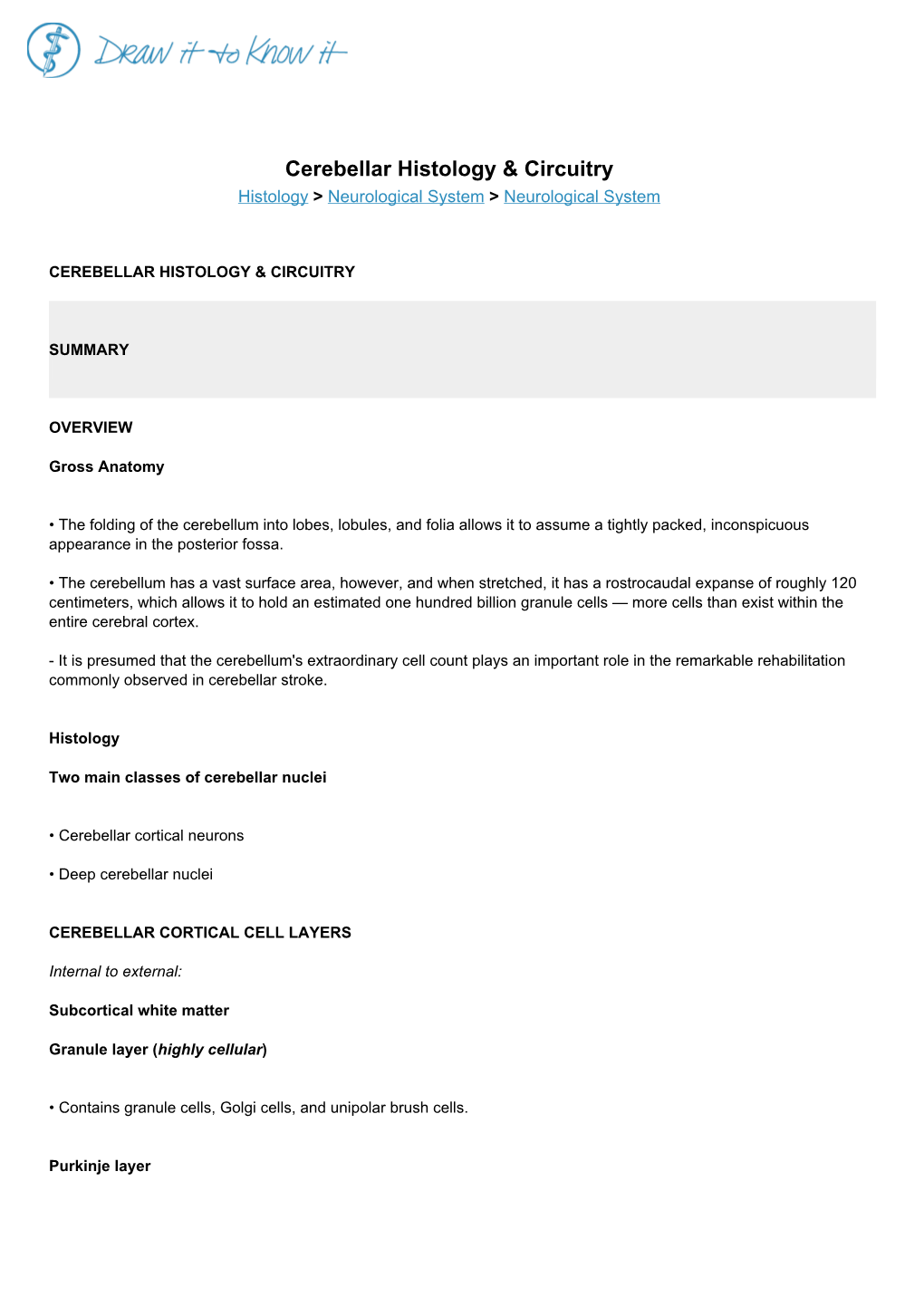 Cerebellar Histology & Circuitry