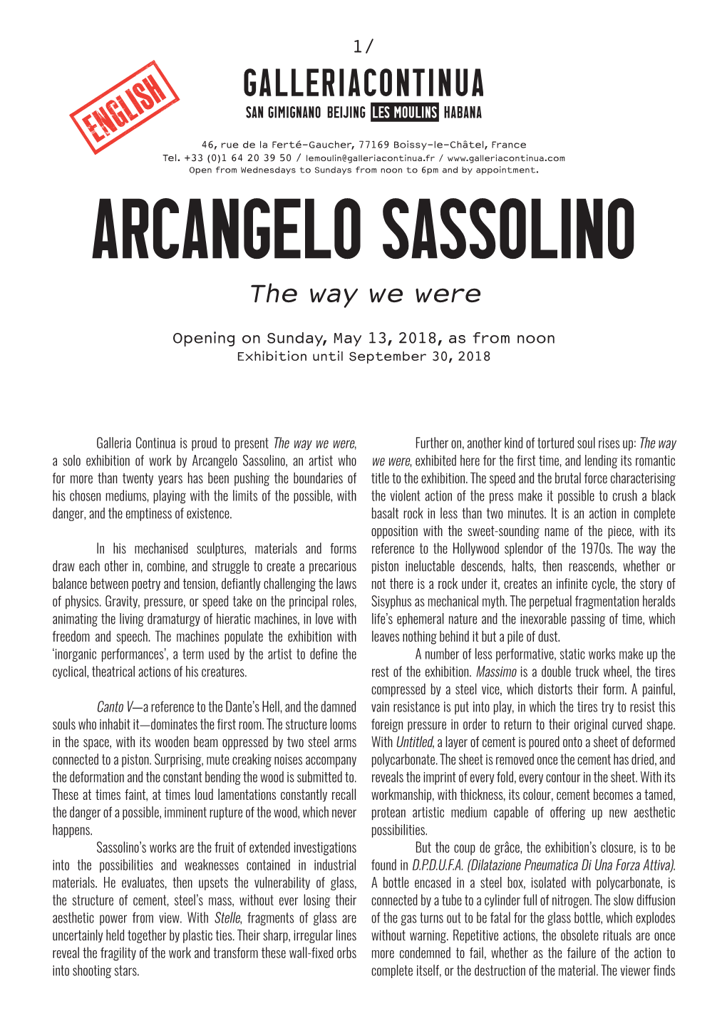 Arcangelo Sassolino the Way We Were