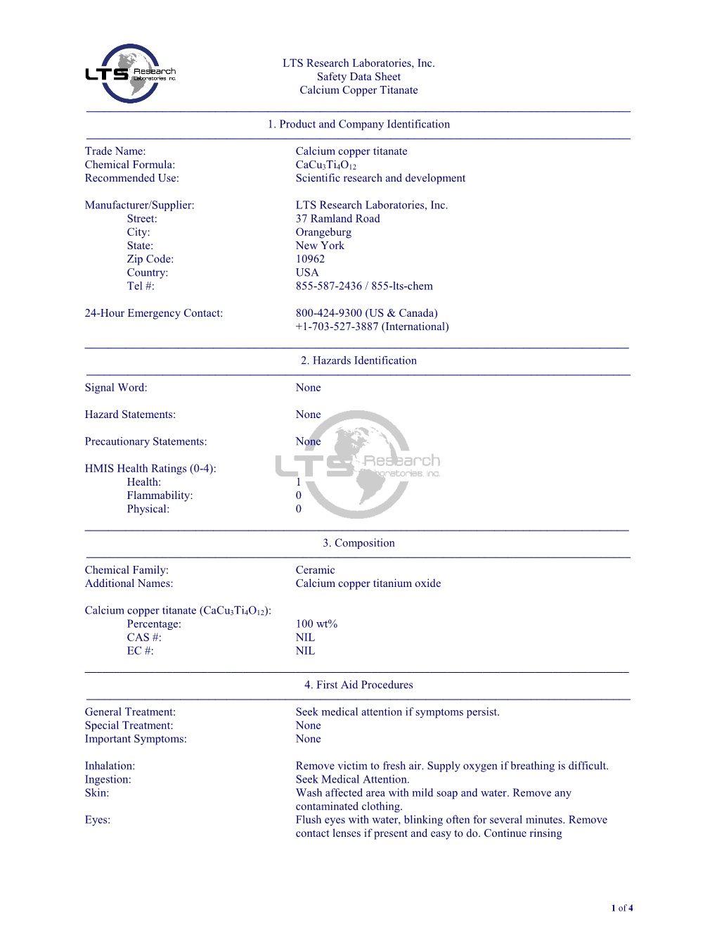 Material Safety Data Sheet