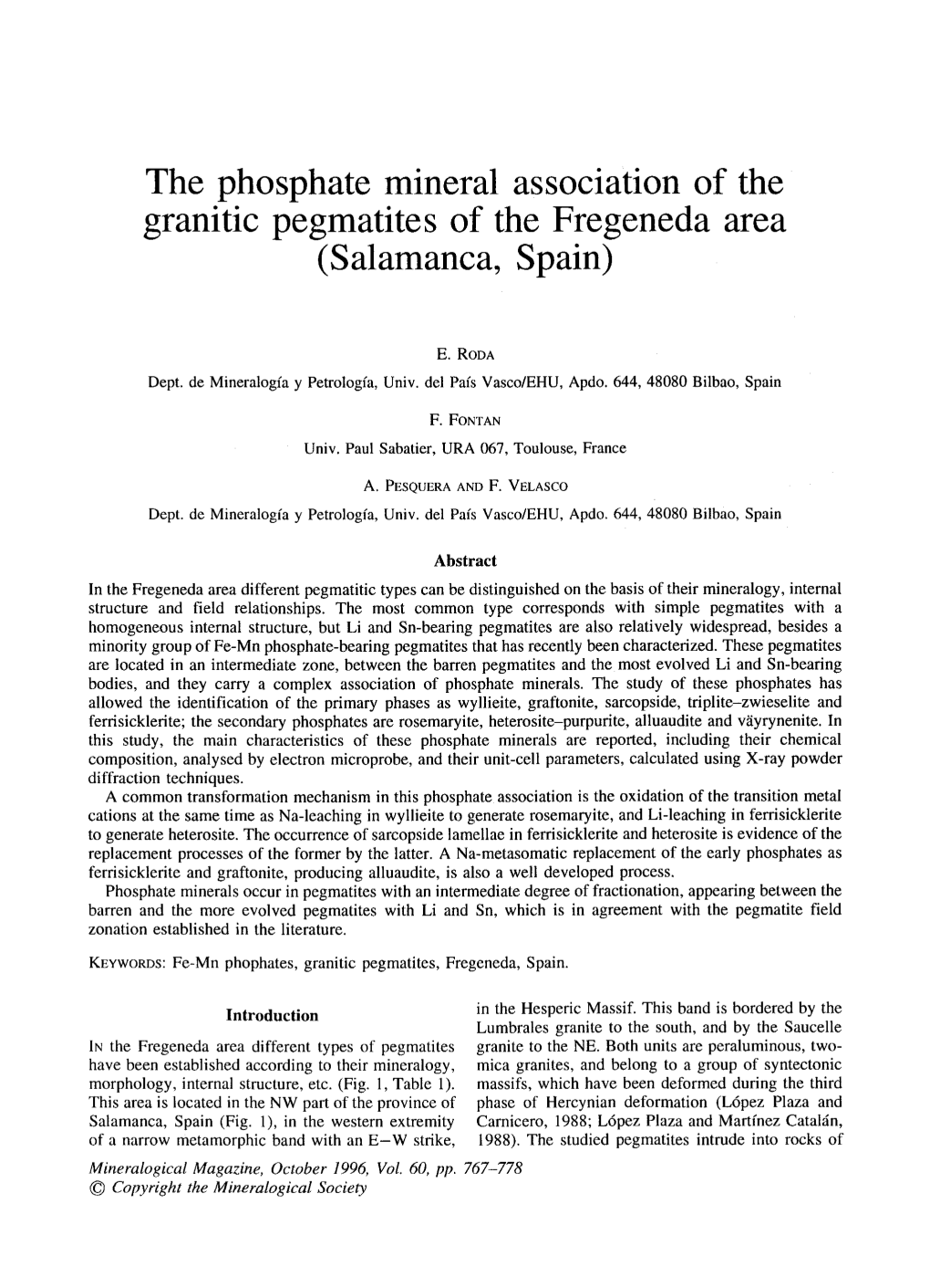 The Phosphate Mineral Association of the Granitic Pegmatites of the Fregeneda Area (Salamanca, Spain)