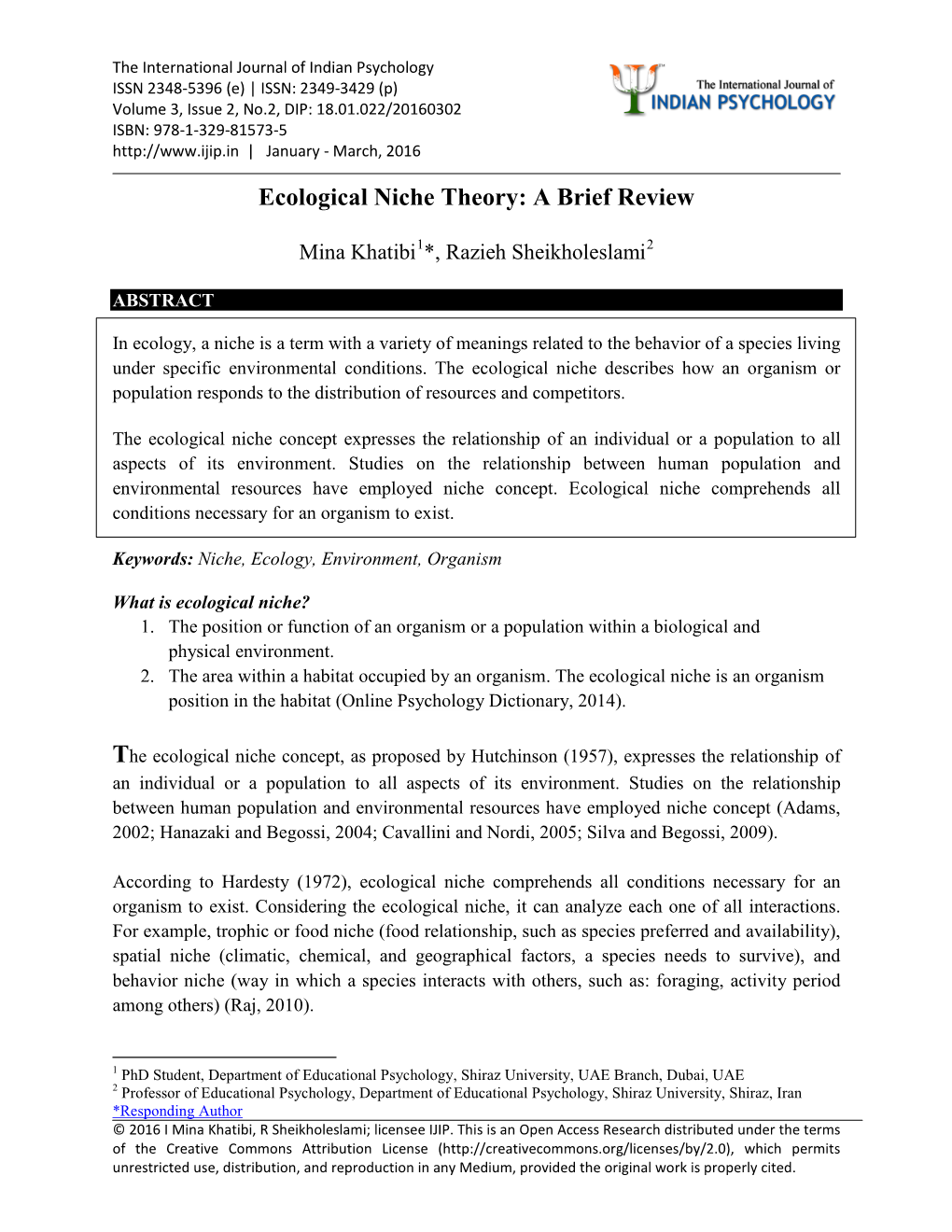 Ecological Niche Theory: a Brief Review