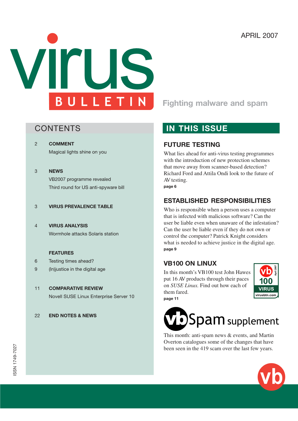 CONTENTS in THIS ISSUE Fighting Malware and Spam