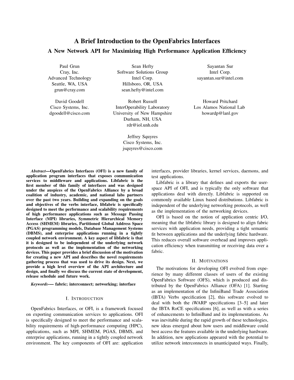 A Brief Introduction to the Openfabrics Interfaces a New Network API for Maximizing High Performance Application Efﬁciency