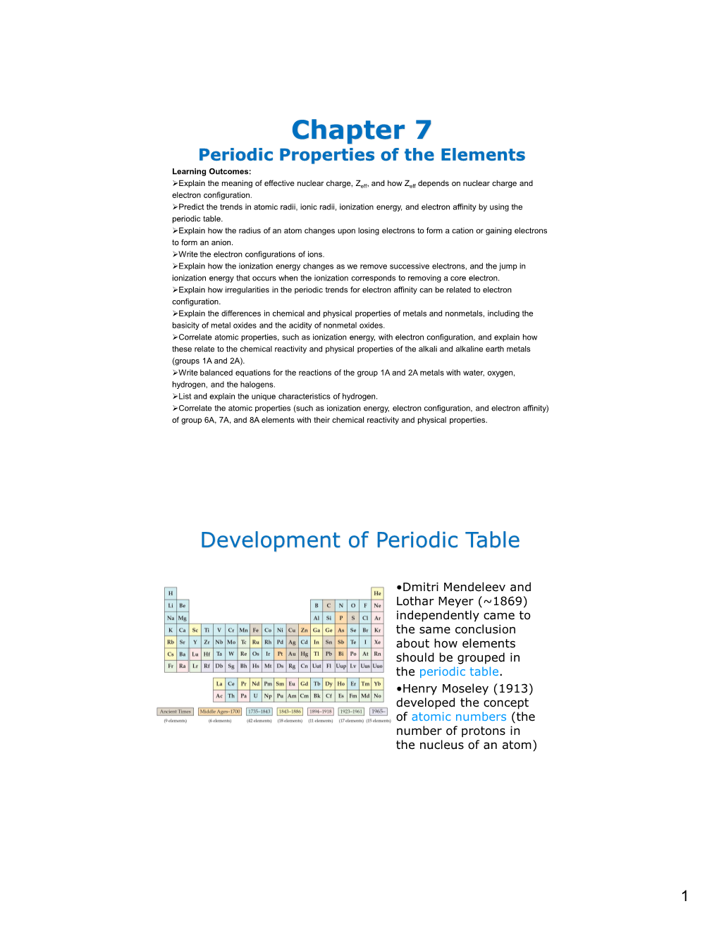 Chapter 7 Periodic Properties of the Elements Learning Outcomes