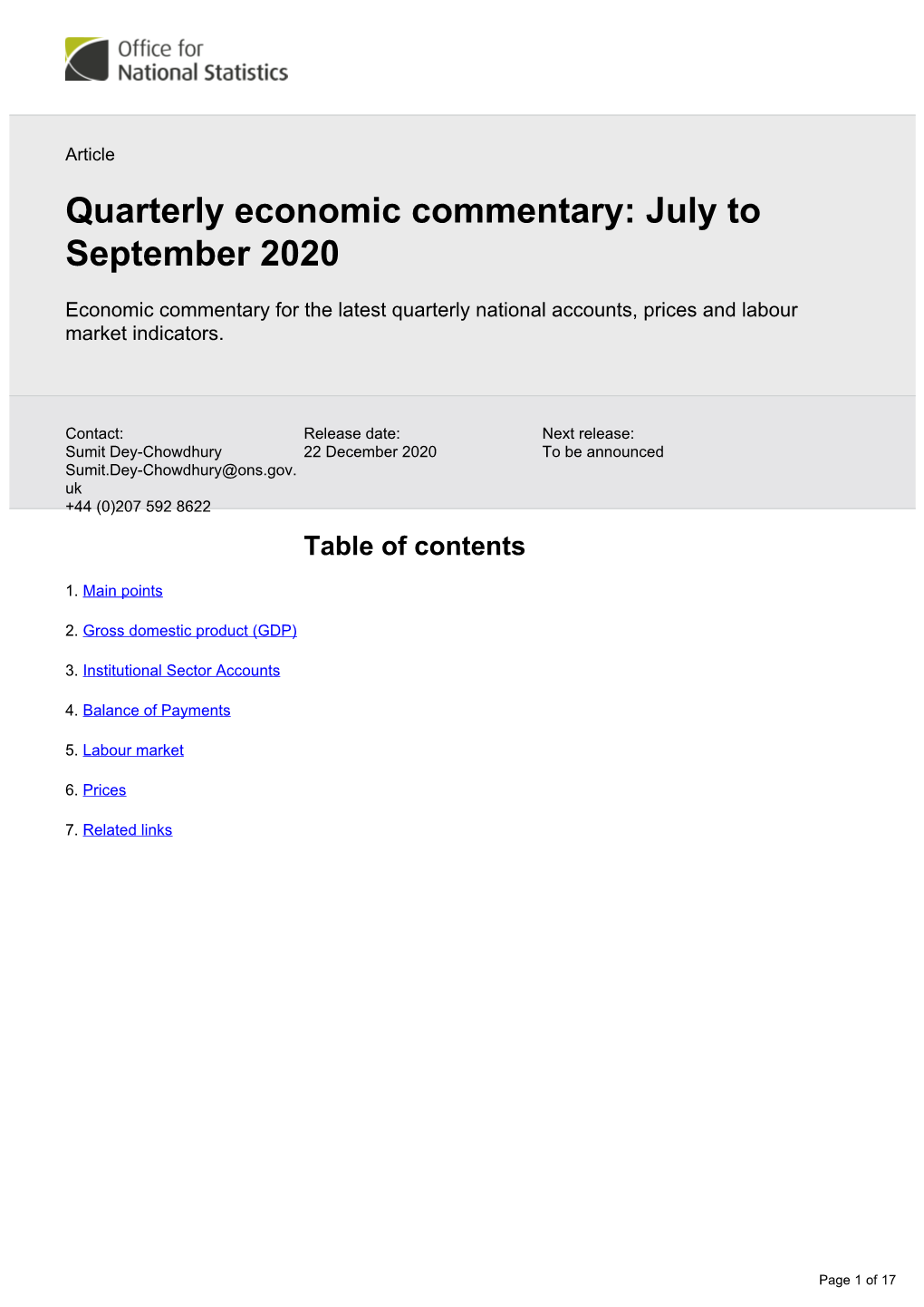 Quarterly Economic Commentary: July to September 2020