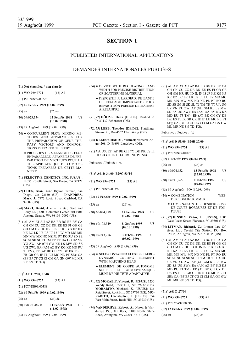 PCT Gazette, Weekly Issue No. 33, 1999