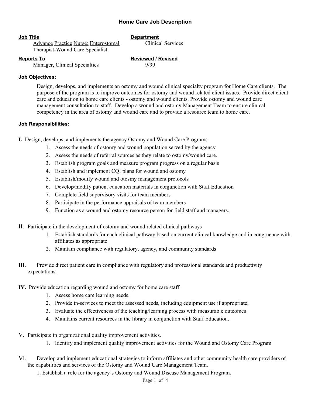 Job Description Template: CHHA