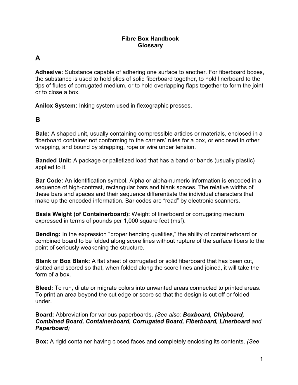 1 Fibre Box Handbook Glossary Adhesive