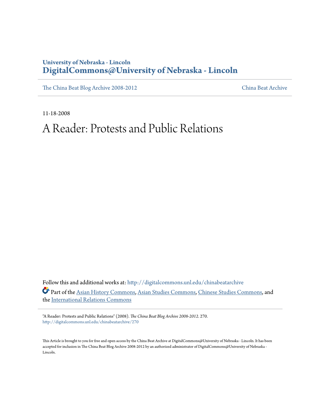 A Reader: Protests and Public Relations