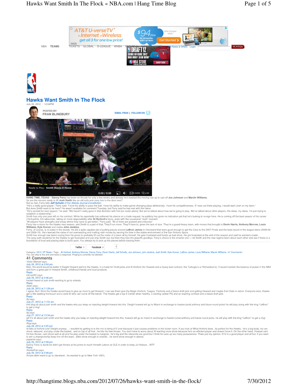 Page 1 of 5 Hawks Want Smith in the Flock « NBA.Com | Hang Time