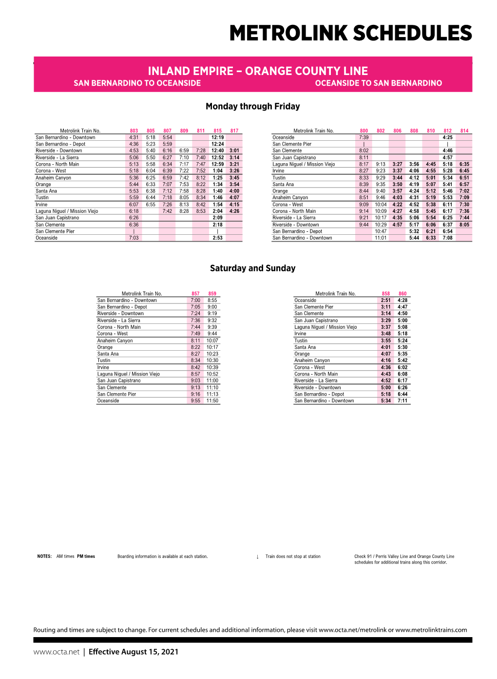 Metrolink Schedules Metrolink Timetable Metrolink Timetable EFFECTIVE JANUARY 9, 2021 EFFECTIVE JANUARY 9, 2021