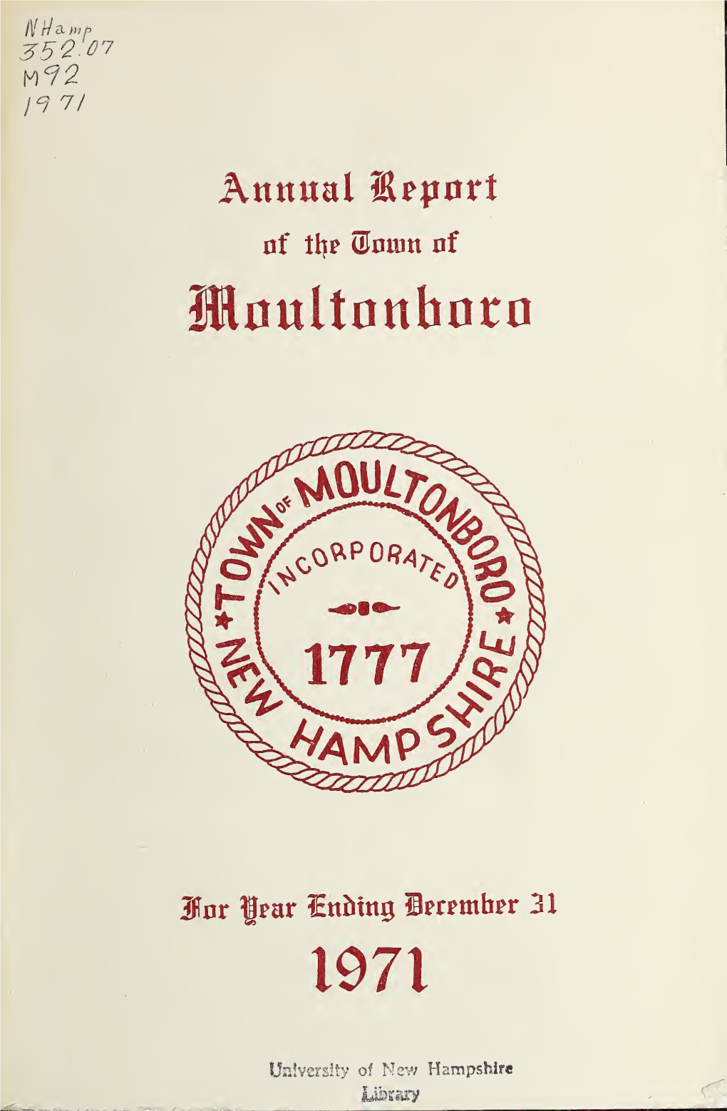 Annual Report of the Town of Moultonborough, New Hampshire