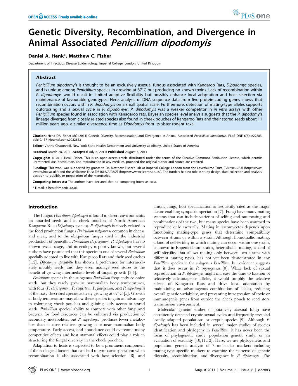 Animal Associated Penicillium Dipodomyis