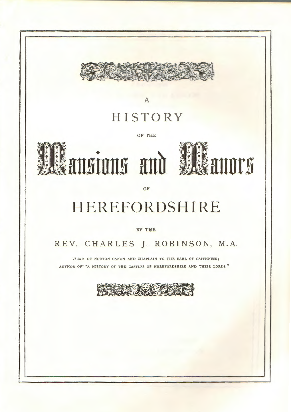 A History of the Mansions and Manors of Herefordshire