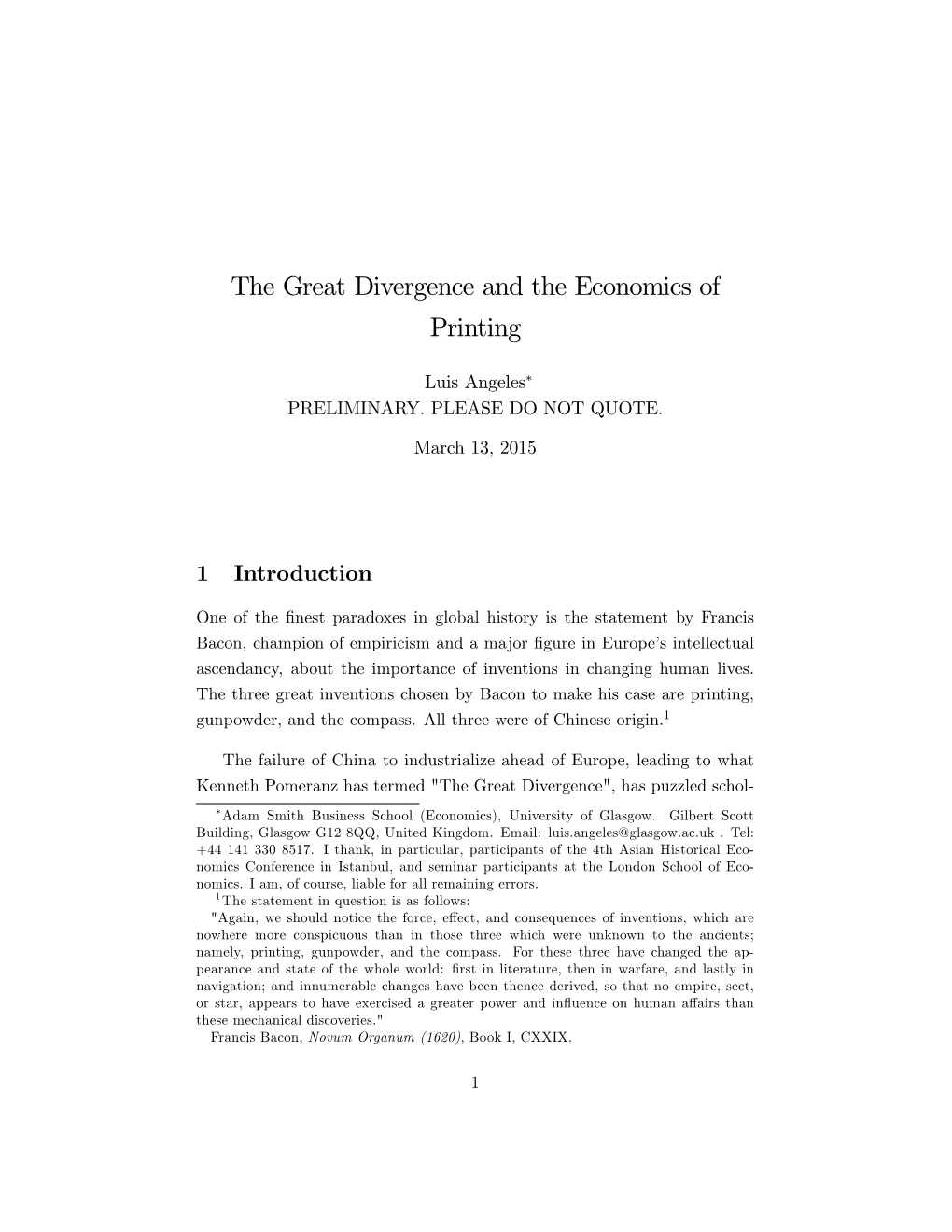 The Great Divergence and the Economics of Printing