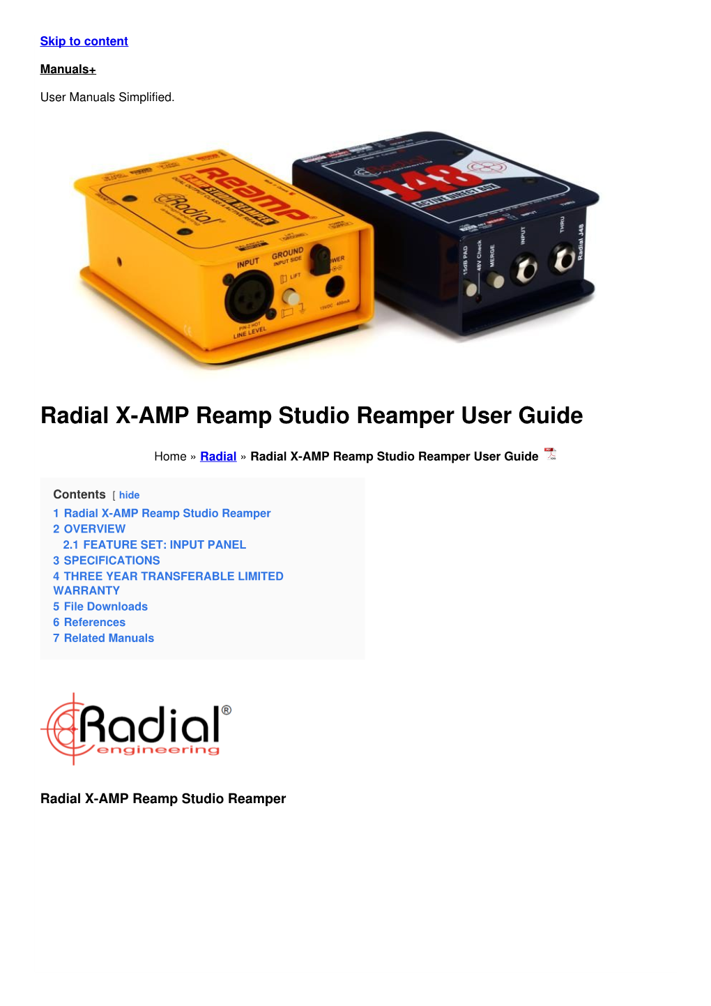 Radial X-AMP Reamp Studio Reamper User Guide