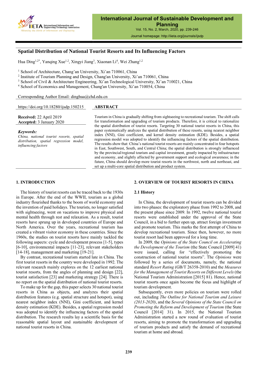 Spatial Distribution of National Tourist Resorts and Its Influencing Factors