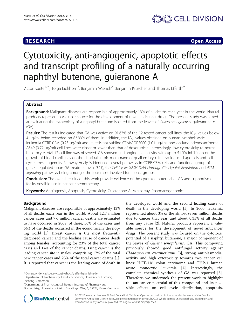 Cytotoxicity, Anti-Angiogenic, Apoptotic Effects and Transcript Profiling of A