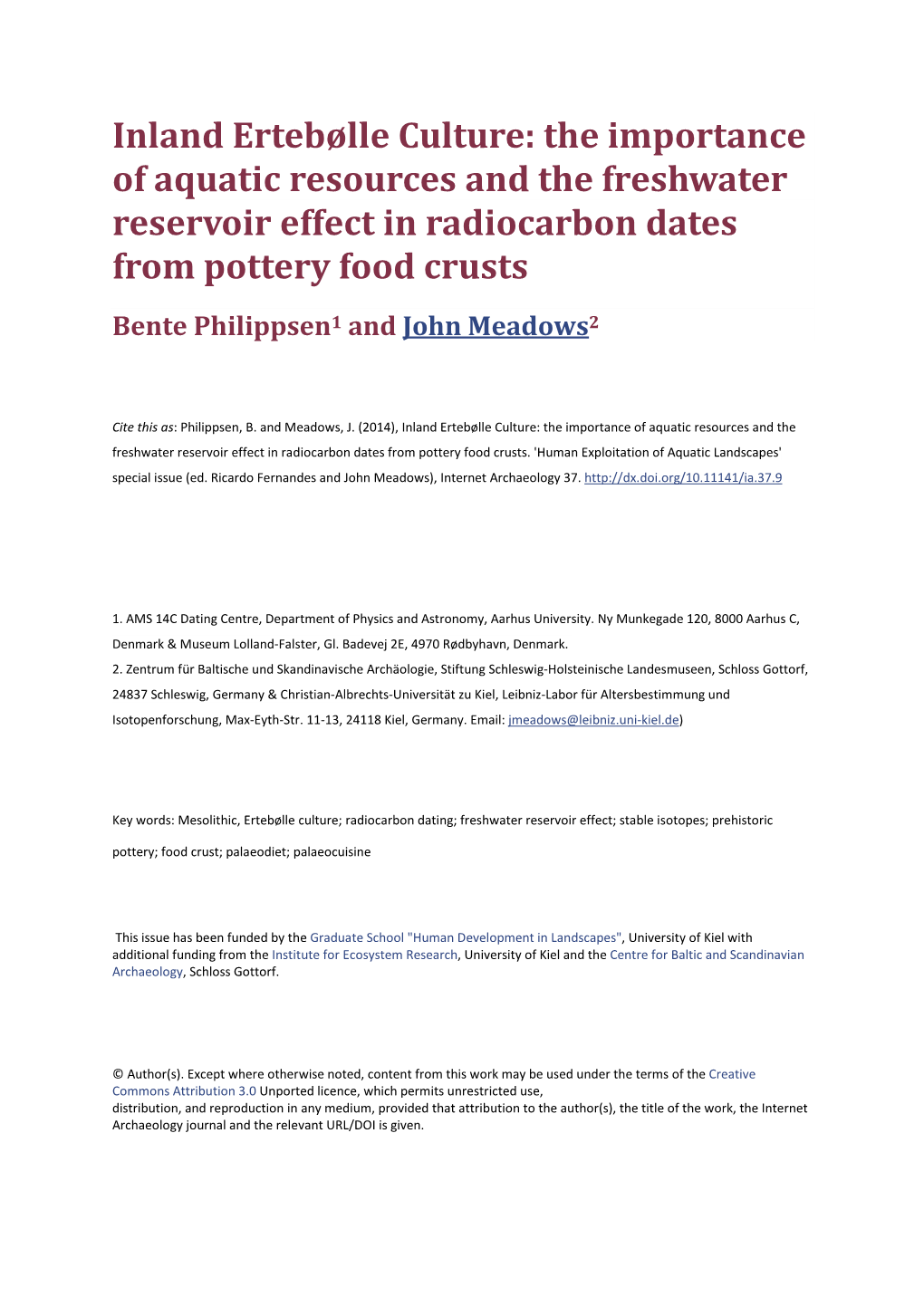 Inland Ertebølle Culture: the Importance of Aquatic Resources and the Freshwater Reservoir Effect in Radiocarbon Dates From