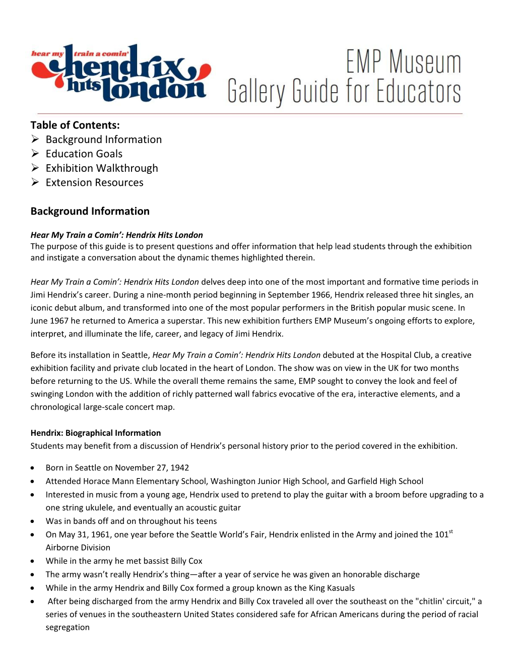 Hendrix Hits London Educator Gallery Guide