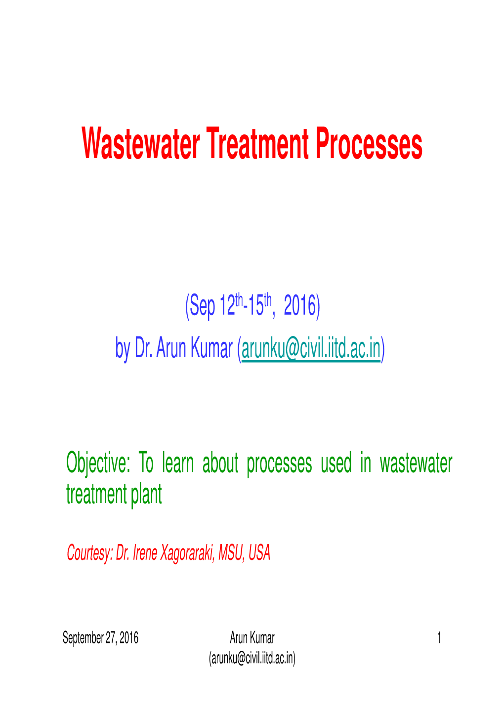 Wastewater Treatment Processes