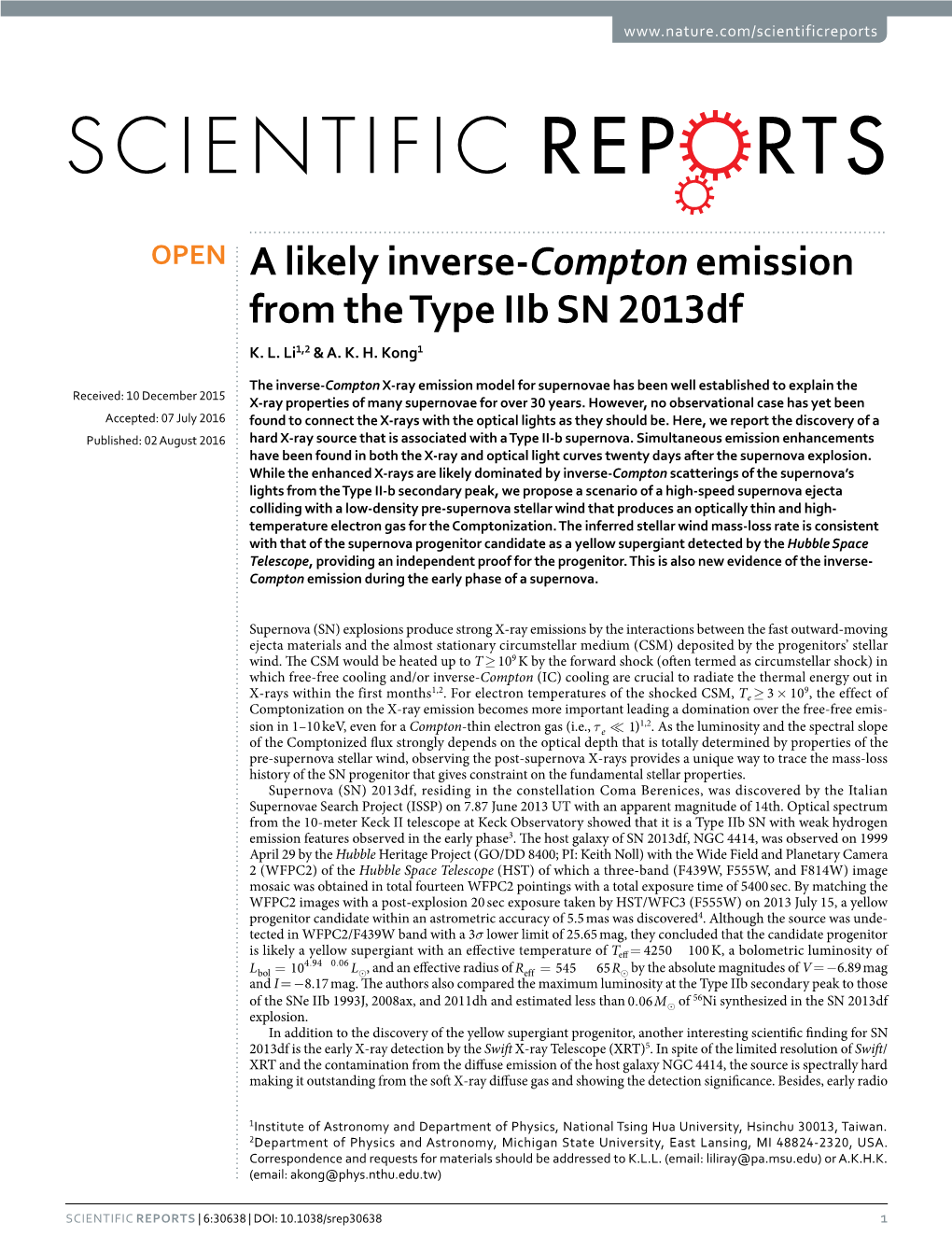 A Likely Inverse-Compton Emission from the Type Iib SN 2013Df K