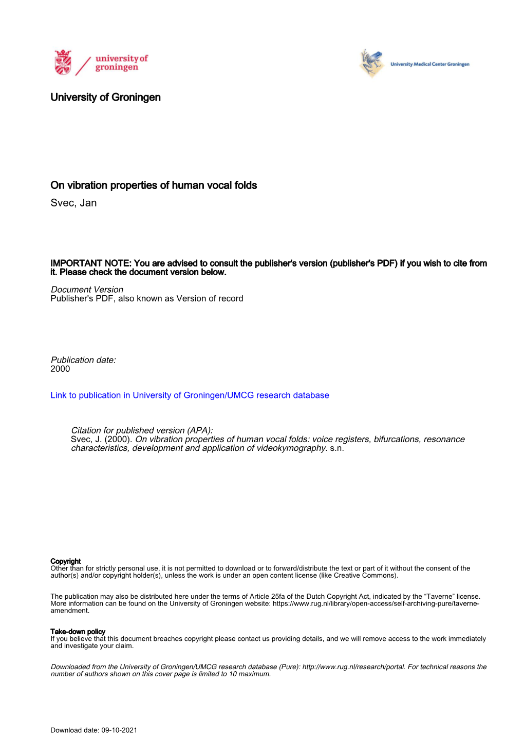 On Vibration Properties of Human Vocal Folds Svec, Jan