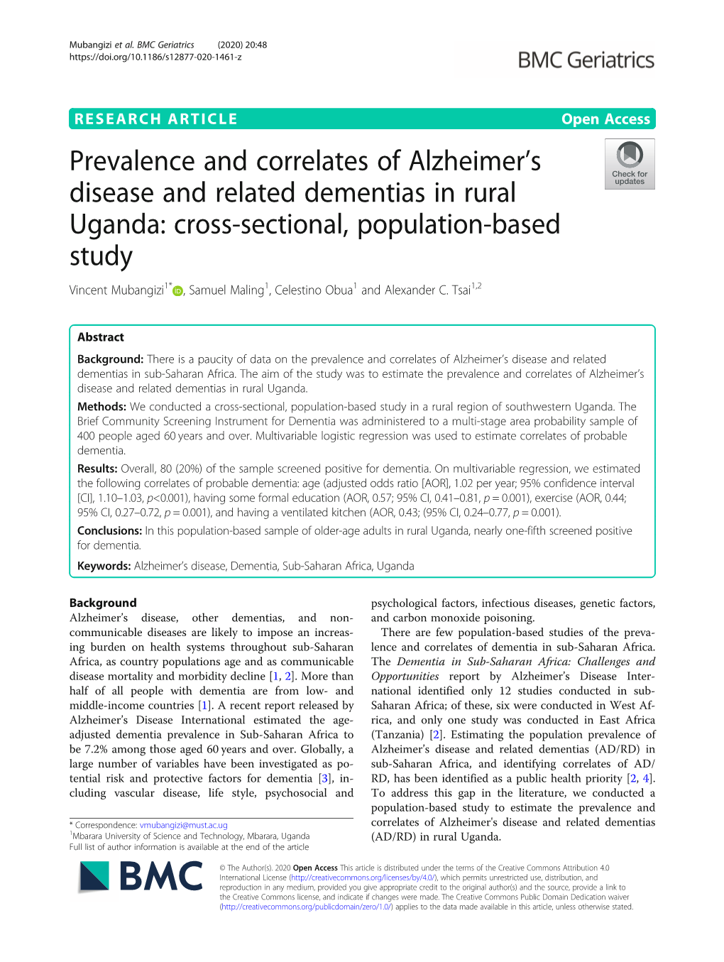Prevalence and Correlates of Alzheimer's Disease and Related