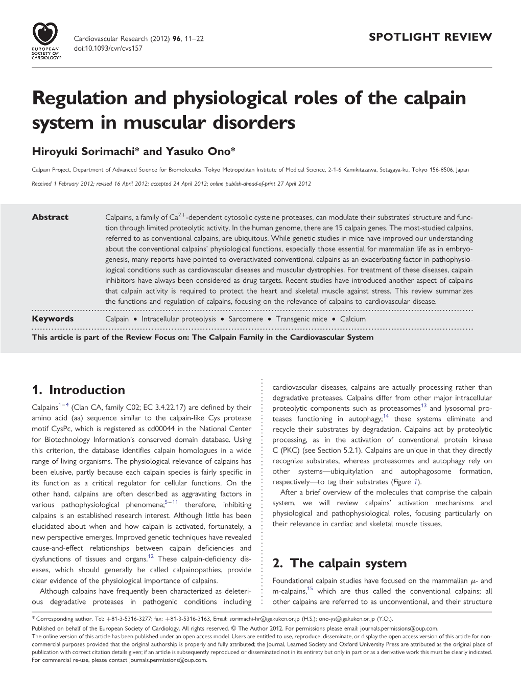 Regulation and Physiological Roles of the Calpain System in Muscular Disorders