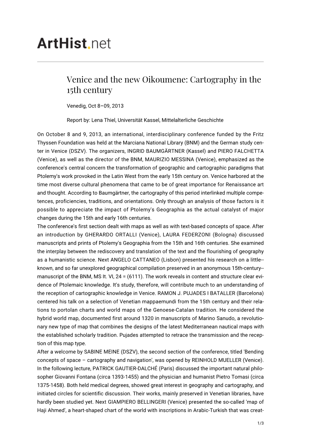 Venice and the New Oikoumene: Cartography in the 15Th Century
