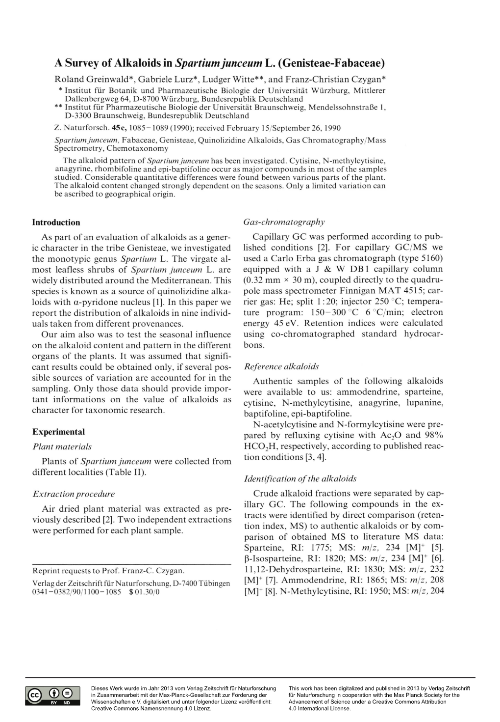 A Survey of Alkaloids in Spartium Junceum L. (Genisteae