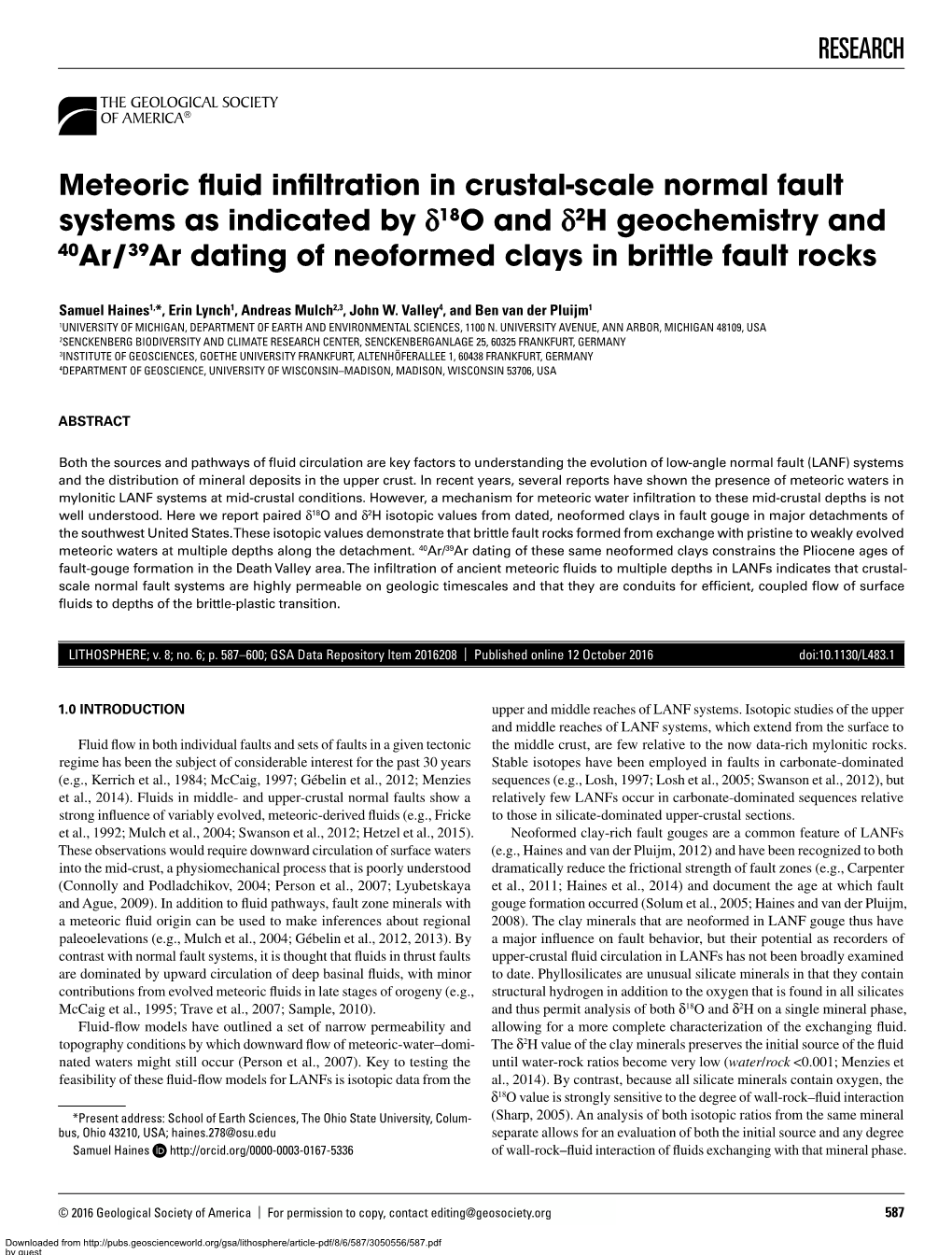 RESEARCH Meteoric Fluid Infiltration in Crustal-Scale