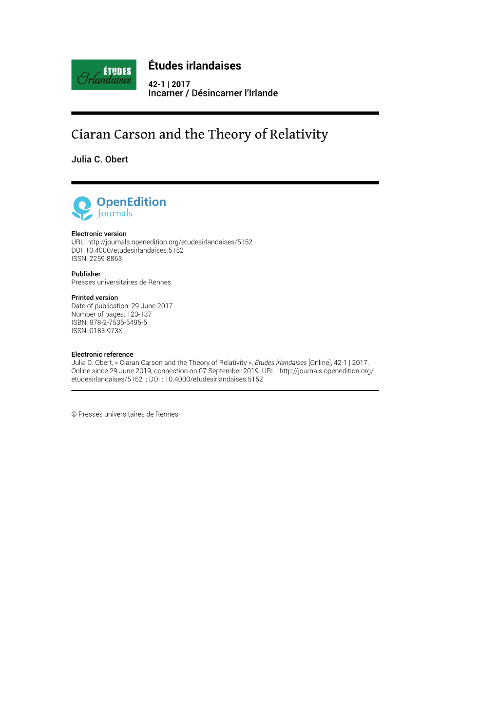 Ciaran Carson and the Theory of Relativity