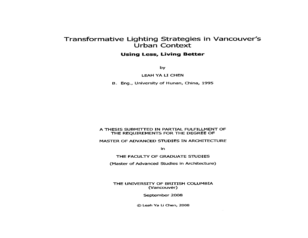 Transformative Lighting Strategies in Vancouver's Urban Context