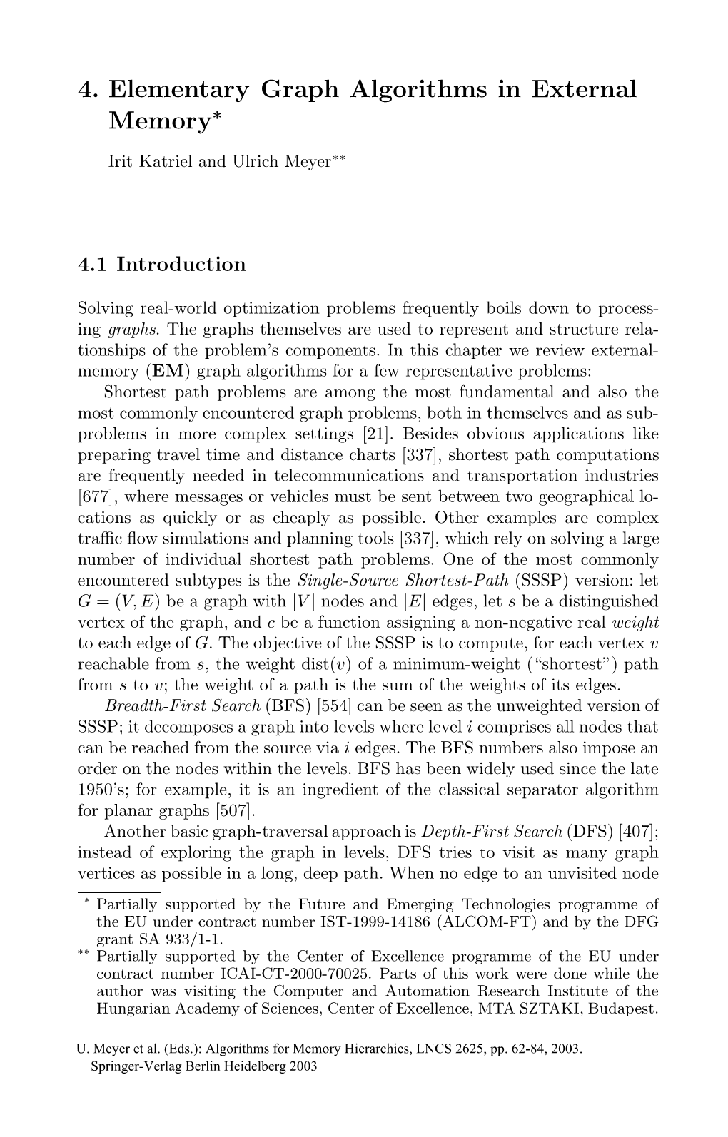 4. Elementary Graph Algorithms in External Memory∗