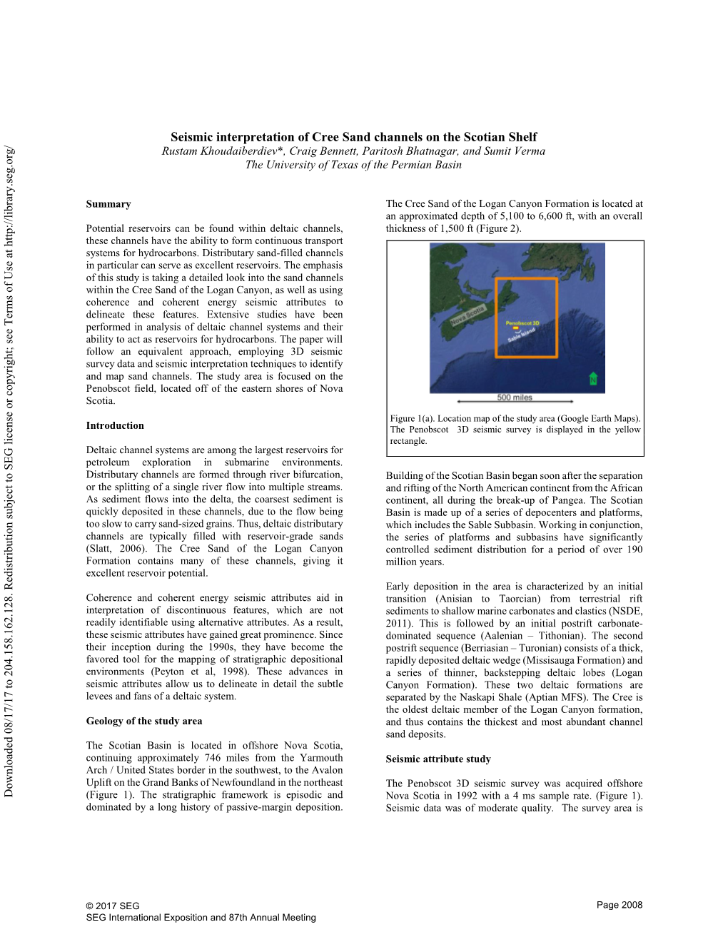 Seismic Interpretation of Cree Sand Channels on the Scotian Shelf