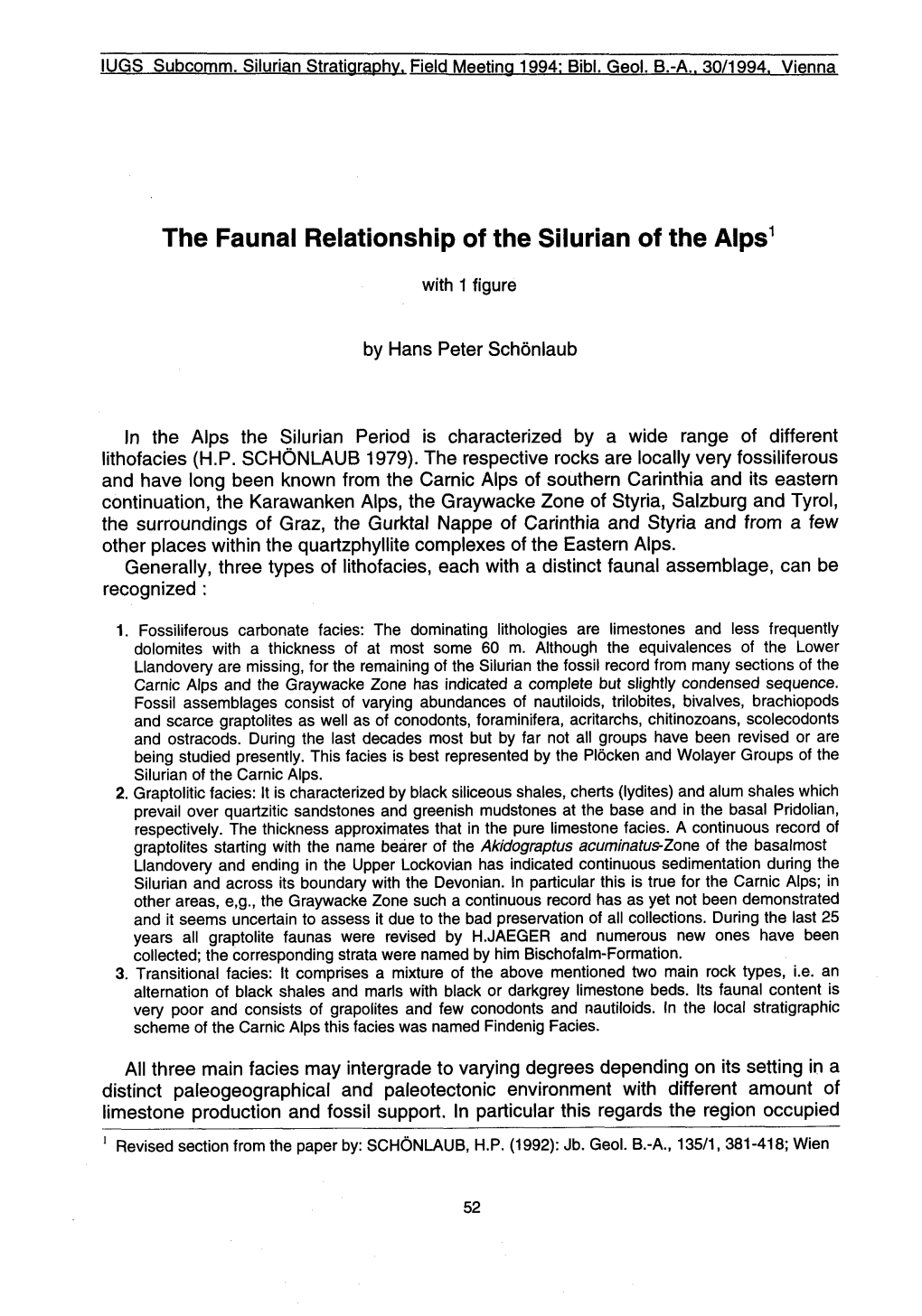 The Faunal Relationship of the Silurian of the Alps1