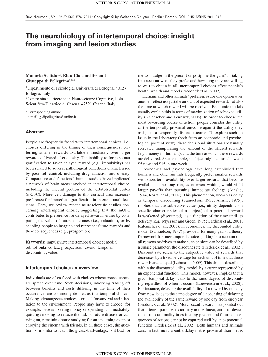 The Neurobiology of Intertemporal Choice: Insight from Imaging and Lesion Studies