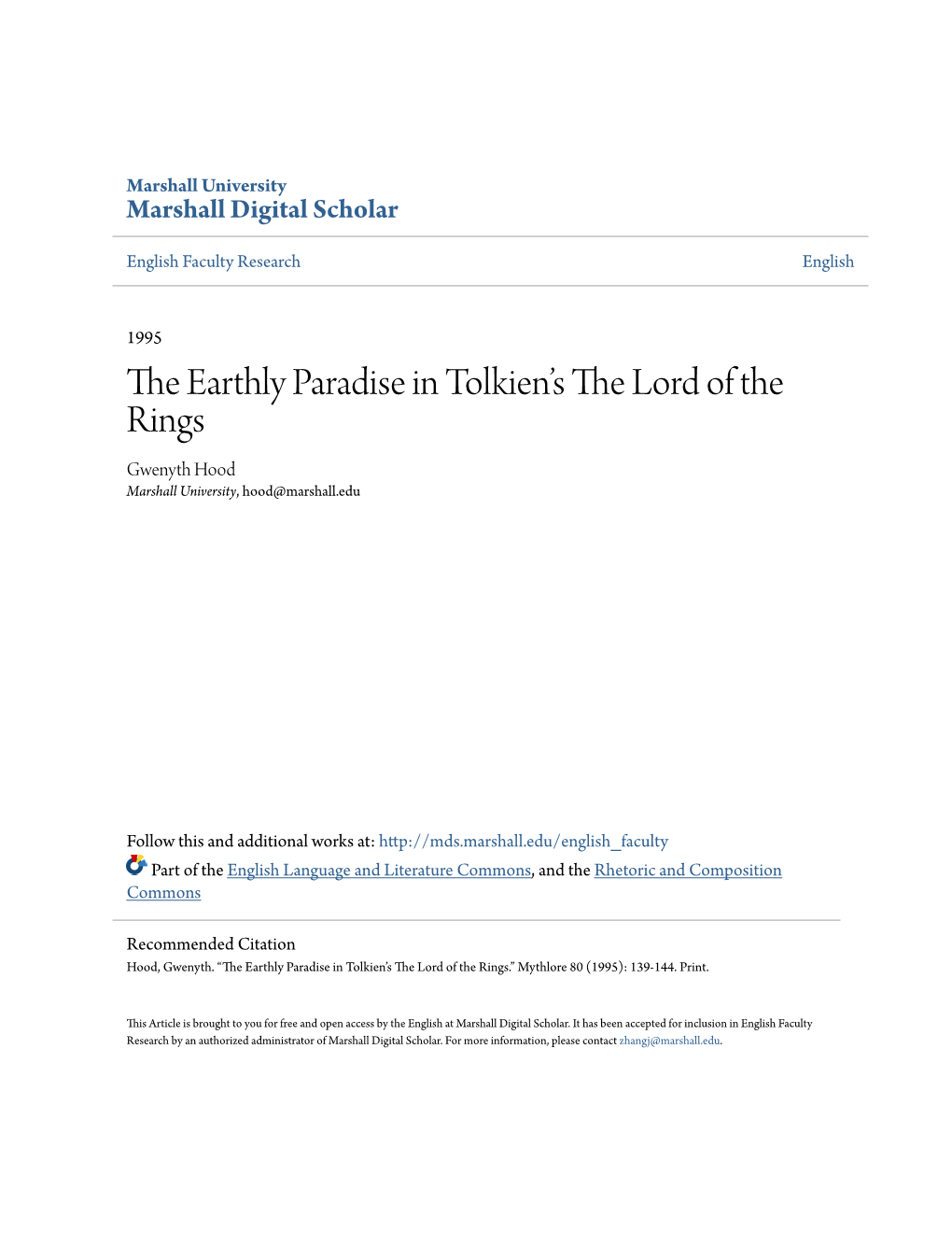 The Earthly Paradise in Tolkien's the Lord of the Rings