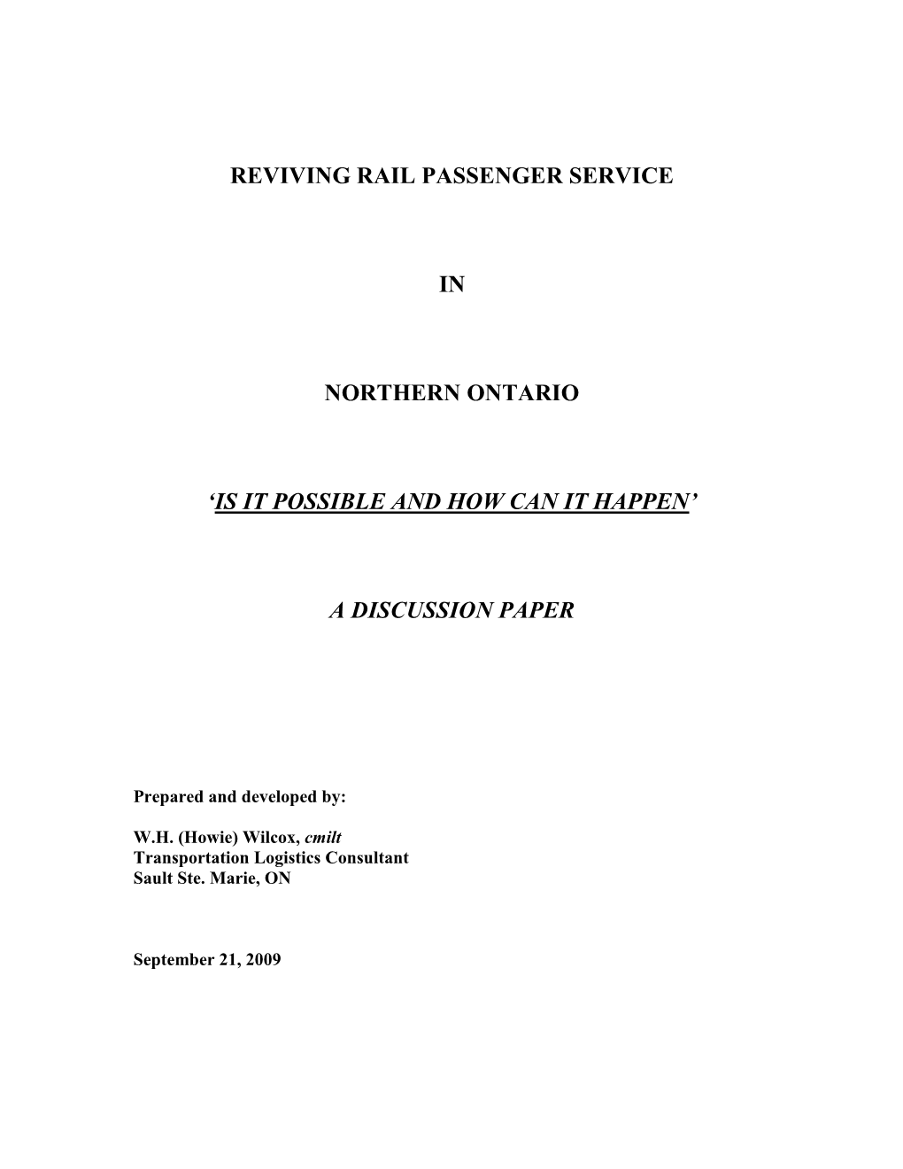 Revitalization of Rail Passenger Service