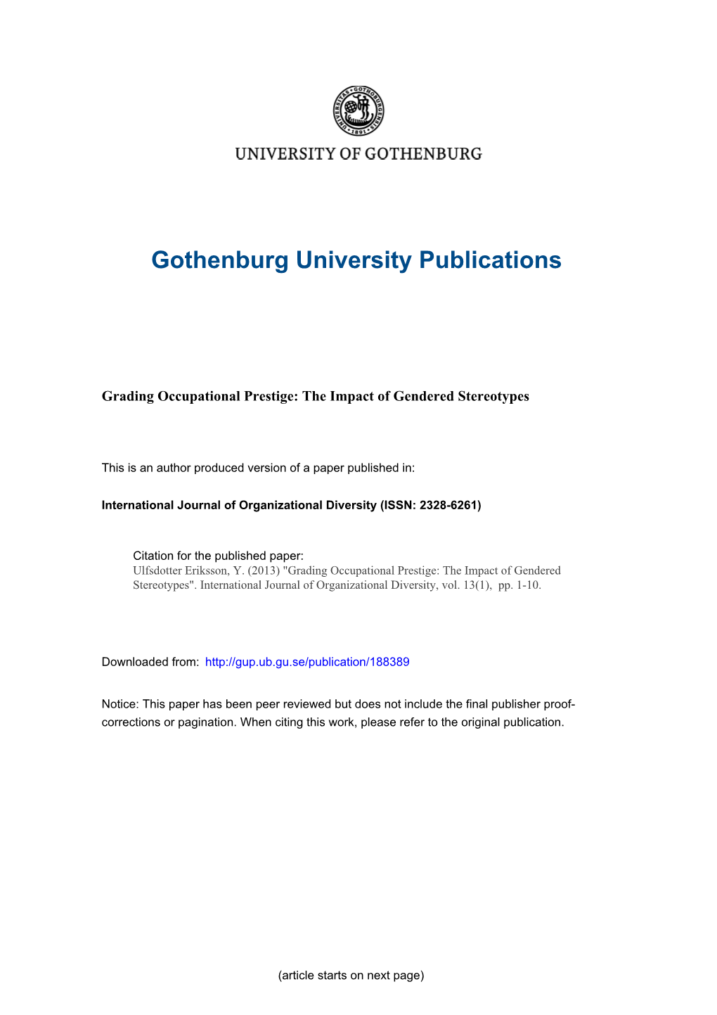 Grading Occupational Prestige: the Impact of Gendered Stereotypes