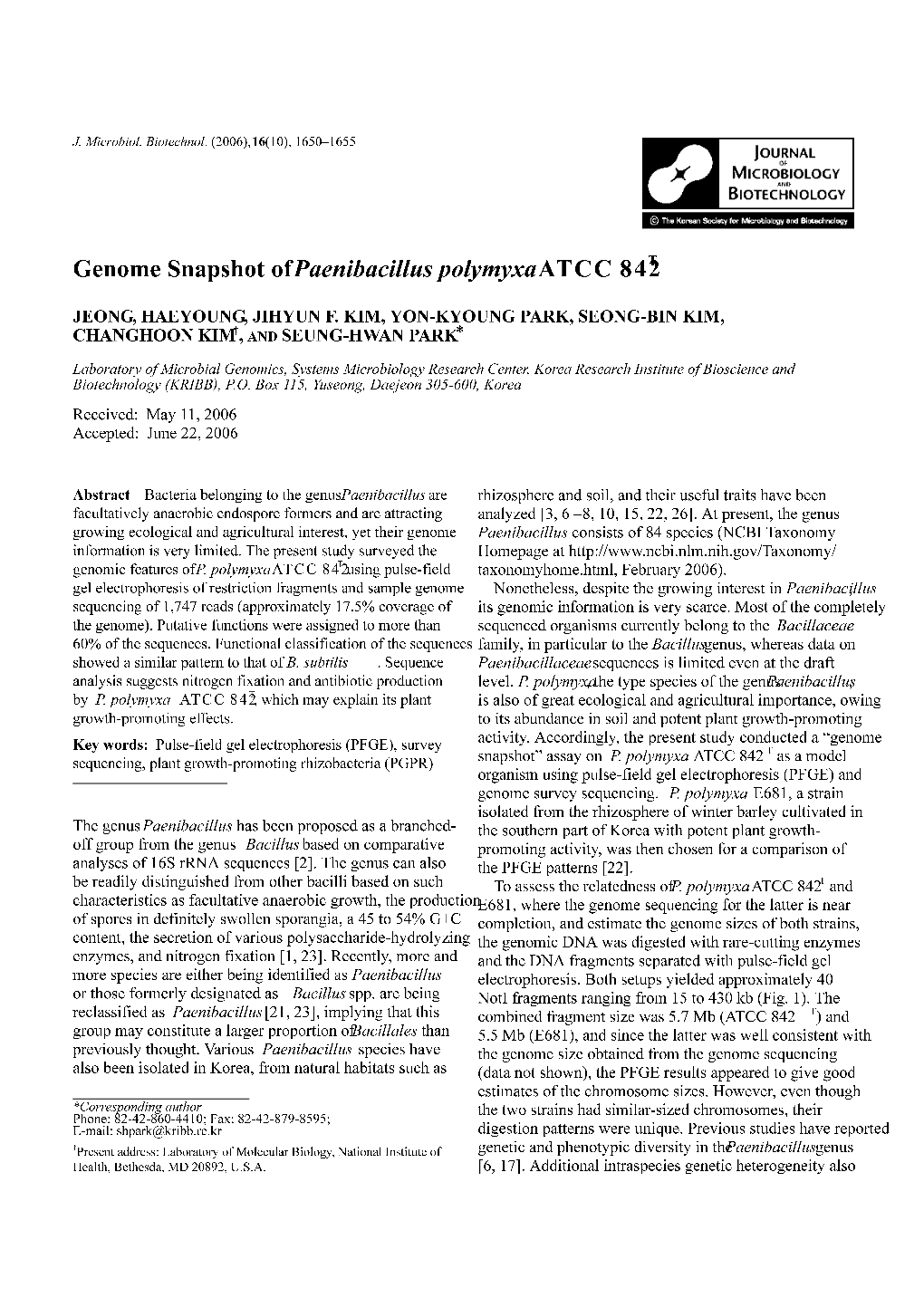 Genome Snapshot of Paenibacillus Polymyxa ATCC 842T