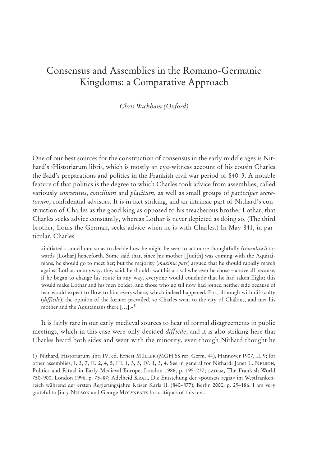 Consensus and Assemblies in the Romano-Germanic Kingdoms: Acomparativeapproach