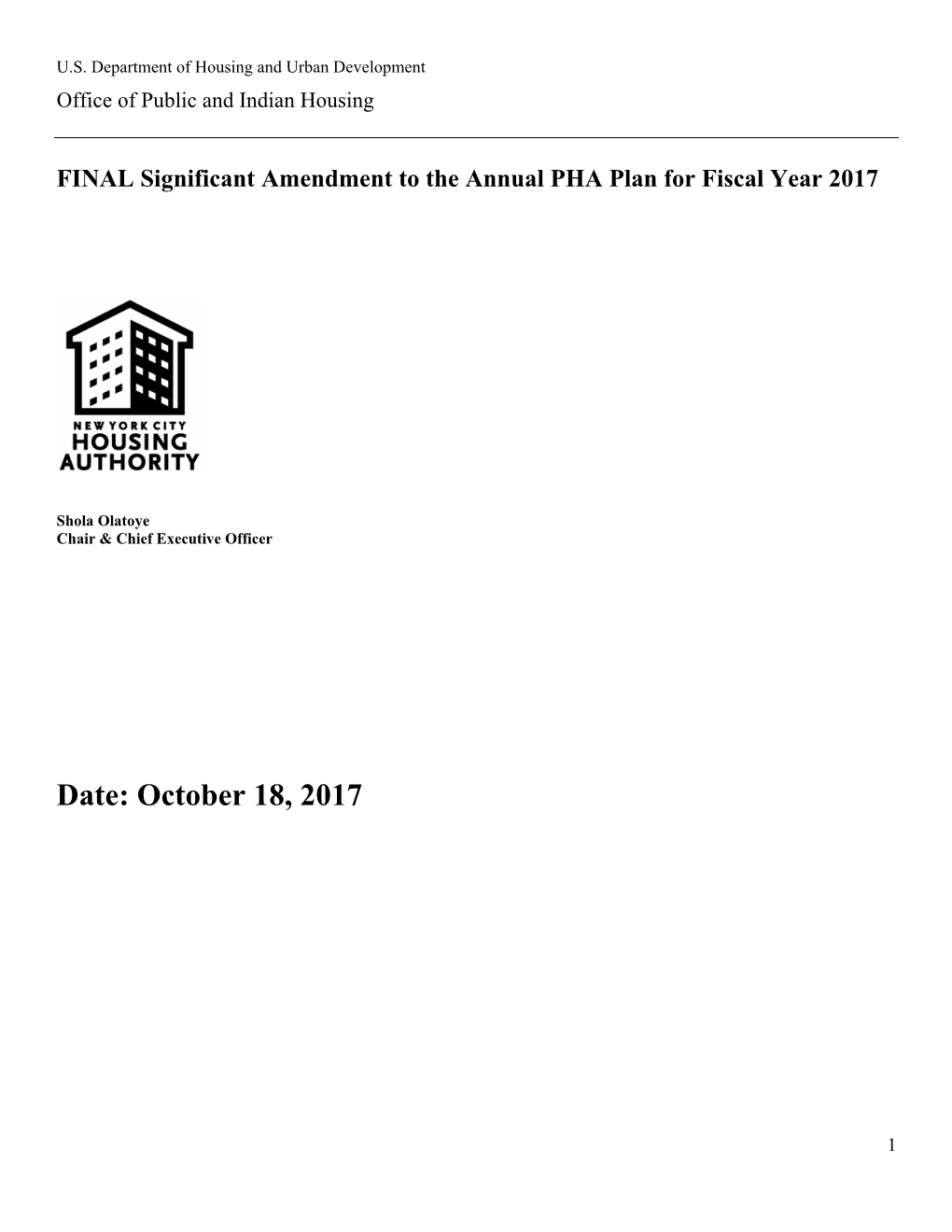 Amendment to the Annual Plan for Fiscal Year 2017