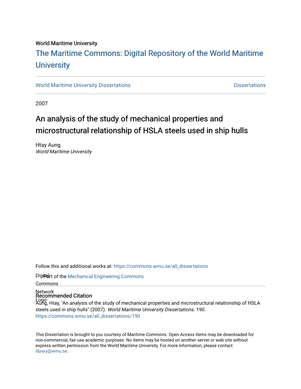 An Analysis of the Study of Mechanical Properties and Microstructural Relationship of HSLA Steels Used in Ship Hulls